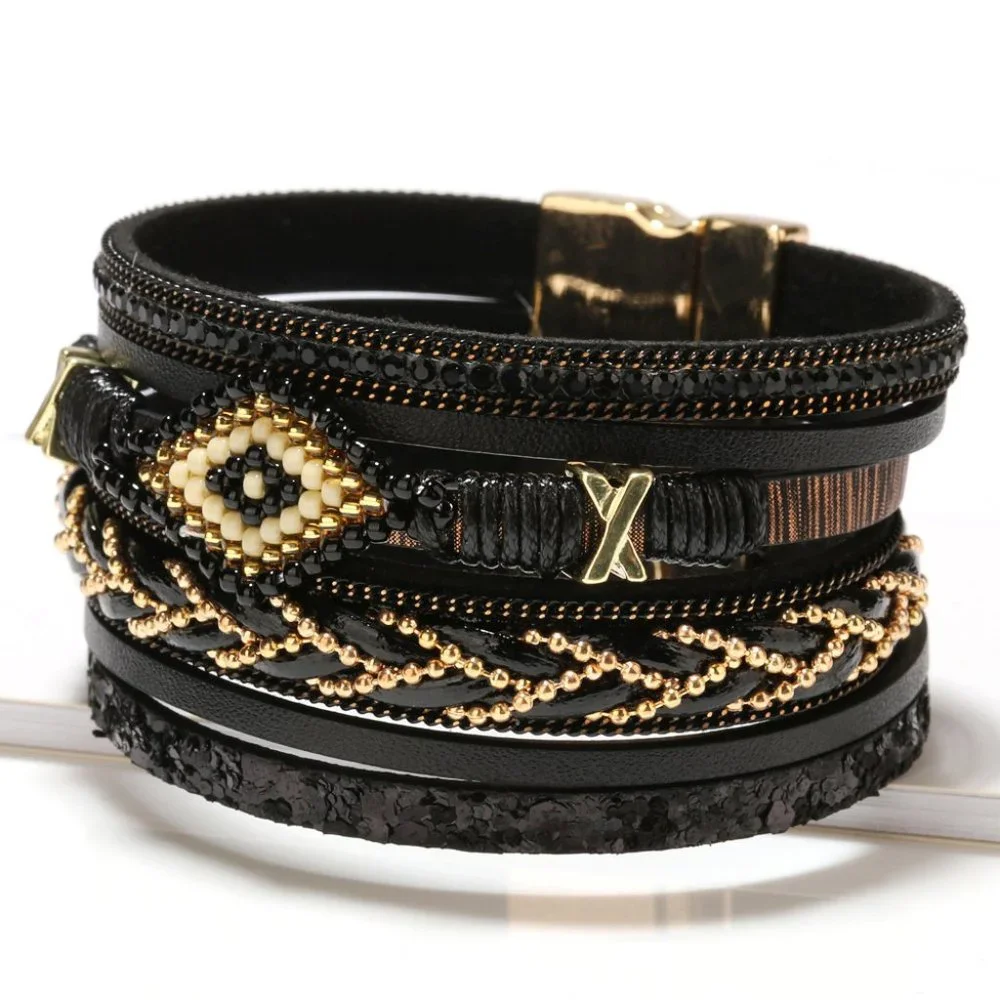 Women's Leather Cord Magnetic Buckle Bracelet - Picture 1 of 1